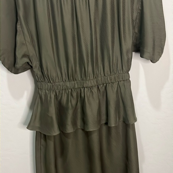 Rebecca Taylor Dress 100% Silk Olive Army Green Peplum Butterfly Midi Dot Short - Picture 7 of 12